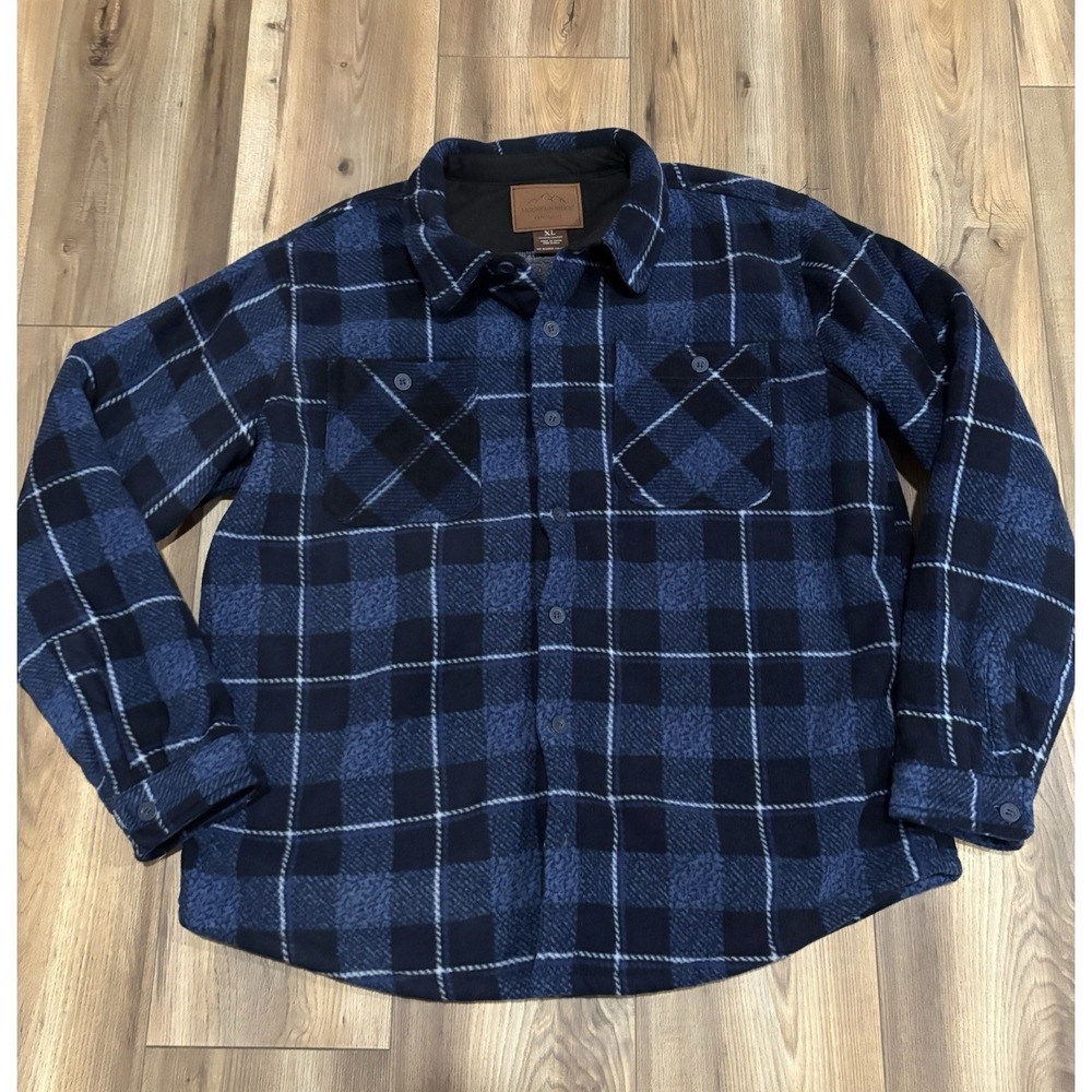 Mountain Ridge Shacket Jacket Winter Coat Fleece Lined Blue Plaid Men's XL